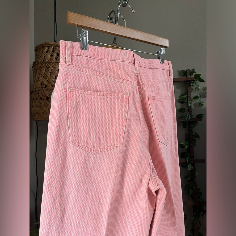▪️Free People High Rise Pink Pinstripe Striped Astoria Wide Straight Leg - Picture 13 of 15